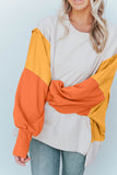 Color Block Exposed Seam Lantern Sleeve Sweatshirt