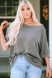 Ribbed Boat Neck Batwing Sleeve T-Shirt