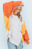Color Block Exposed Seam Lantern Sleeve Sweatshirt